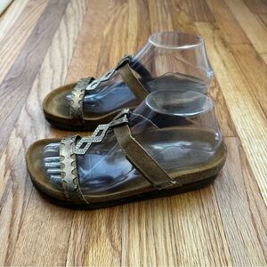 NAOT Aspen Silver Pewter Rhinestone Wedge Slide On Sandals Women’s Size 38